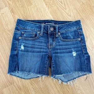 American Eagle Outfitters Dark Blue Distressed Denim Jean Shorts
